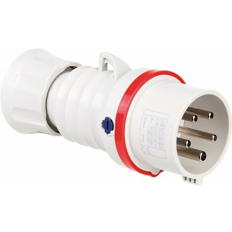 Gewiss – Fiche mobile droite 16A 400V IP44 – Protection élevée contre chocs et agents chimiques – Traitement nickelé – GW60009FH