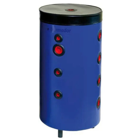 Thermador – Bouteille de mélange isolée 100L – Réversible sur pied – 8 piquages pour chauffage et climatisation – Isolation en skaï bleu