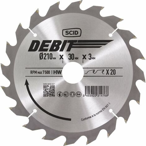 Lame au carbure pour scie circulaire SCID - Epaisseur 3 mm - 20 dents - Diamètre 210 mm - Alésage 30 mm