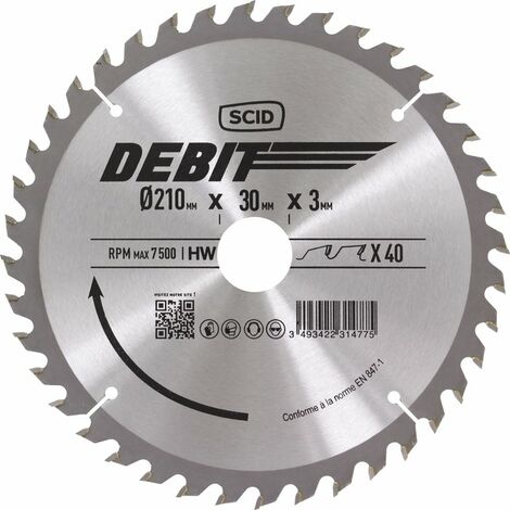 Lame au carbure pour scie circulaire SCID - Epaisseur 3 mm - 40 dents - Diamètre 210 mm - Alésage 30 mm