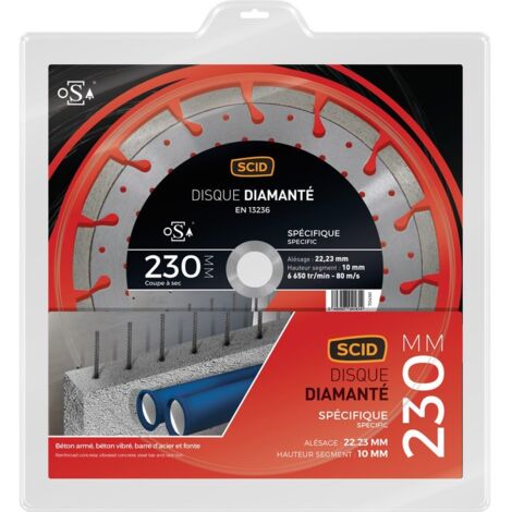 Disque diamant ventilé - SCID - Pour béton et métal - Diamètre 230 mm