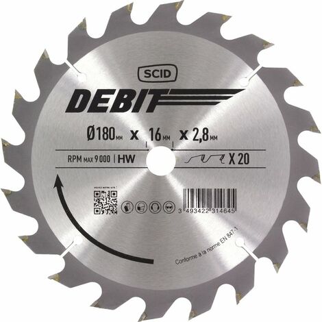 Lame au carbure pour scie circulaire SCID - Epaisseur 2,8 mm - 20 dents - Diamètre 180 mm - Alésage 16 mm