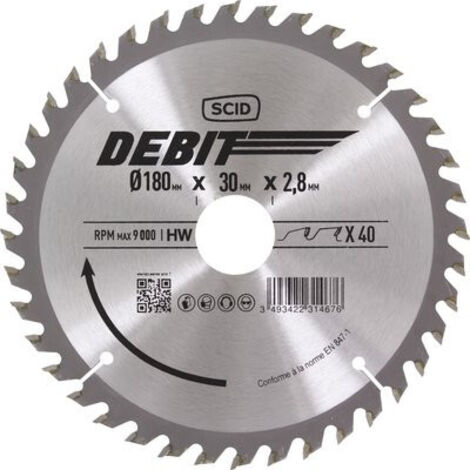 Lame Au Carbure Pour Scie Circulaire ø 180  Mm 40 Dents Alésage 30 - Scid