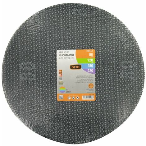 Disque maille - SCID - diamètre 225 mm - auto-agrippant - Grain 80, 120, 180, 220 - Vendu par 8