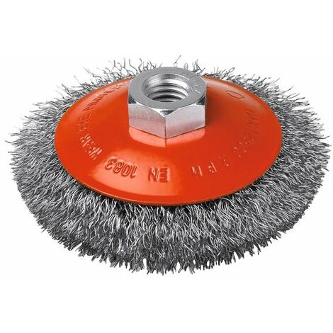 Brosse cuvette 120 mm – Acier ondulé pour décapage métaux et bois – Vitesse max 12500 tr/min – Compatible meuleuse M14 – Scid (1/3)