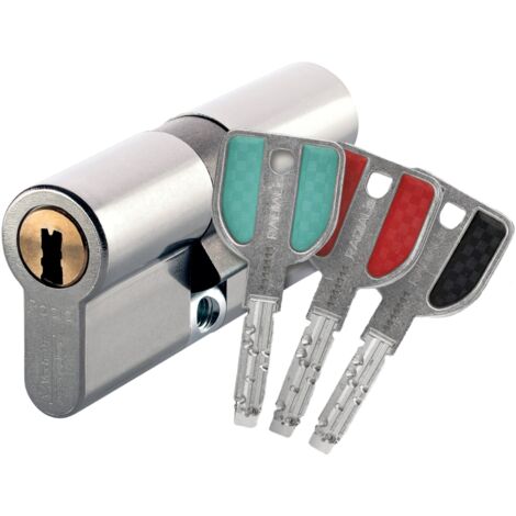Vachette – Cylindre de serrure double entrée 32,5x42,5mm – 4 clés brevetées réversibles – Protection contre crochetage et perçage – Inox
