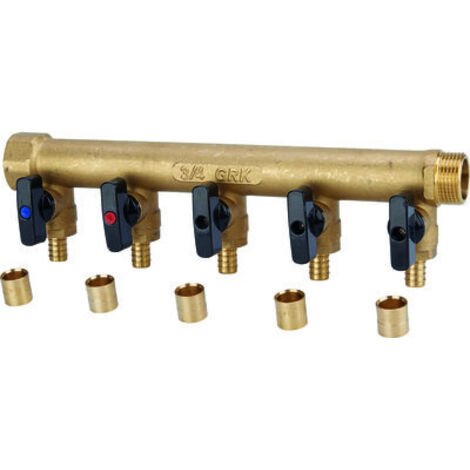 Collecteur avec vannes PER à glissement - GRK - M/F - 3/4' - diamètre 12 mm - 5 sorties