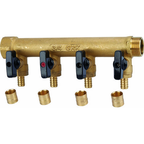 Collecteur avec vannes PER à glissement - GRK - M/F 3/4 - diamètre 12 mm - 4 sorties (1/3)