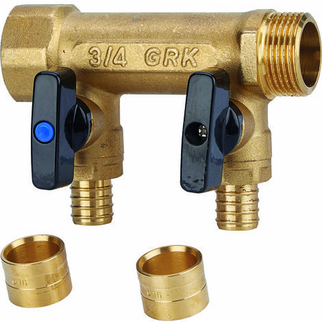 Collecteur avec vannes PER à glissement - GRK - M/F - 3/4 - Diamètre 16 mm - 2 sorties