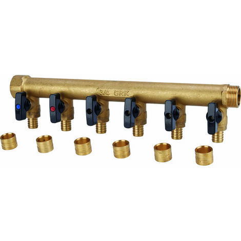 GRK – Collecteur avec vannes PER à glissement – 6 sorties M/F 3/4' – Diamètre 16 mm – Entraxe 50 mm – Laiton CW617-N (1/2)