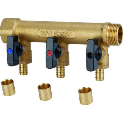 Collecteur avec vannes PER à glissement - GRK - M/F 3/4 - Diamètre 12 mm - 3 sorties (1/2)