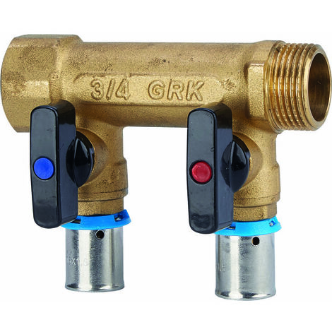 Collecteur avec vannes PER à sertir - GRK - M/F - diamètre 16 mm - 2 sorties