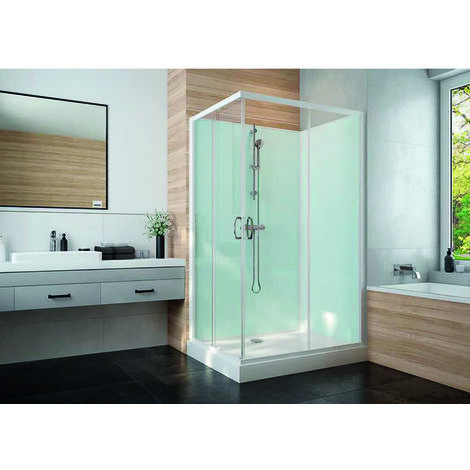 Leda – Cabine de douche rectangulaire 100 x 80 cm – Portes coulissantes en verre transparent – Accès facile et design moderne - Glass2 (1/2)