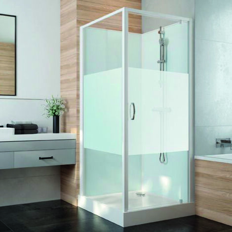 Cabine de douche Izi Glass2 Leda - Carrée - Portes pivotantes - Verre sérigraphié - 80 x 80 cm (1/2)