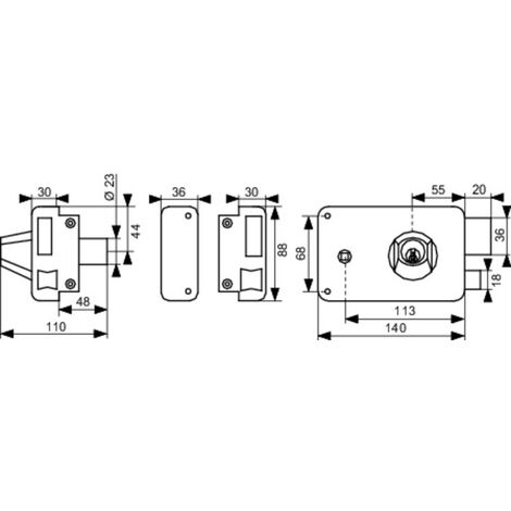 SERRUPRO - Serrure en applique pour porte d'entrée à double cylindre et  tirage - 140 x 88 mm, droite