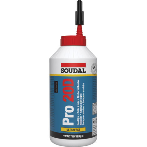 Soudal – Colle à bois vinylique Pro 20 D – 750ml – Pour bois dur et teck – Résistance à l'eau – Application facile et rapide