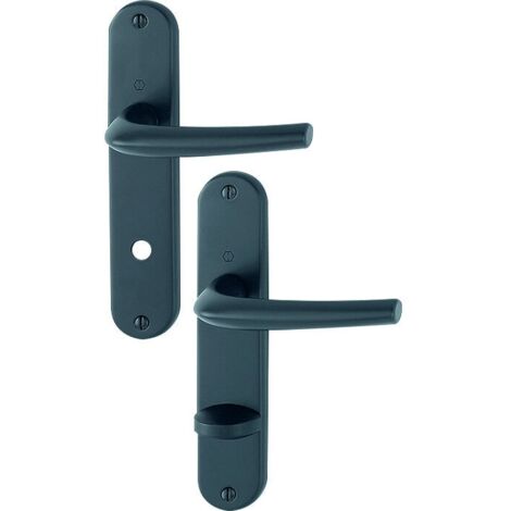 Hoppe – Ensemble sur plaque San Diego 165 mm – Aluminium anodisé noir mat – Condamnation pour porte intérieure – 11719977