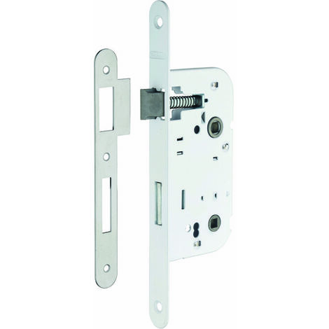 Serrure monopoint encastrée 50 mm – Entraxe 70 mm – Fouillot carré 7 mm – Acier laqué blanc – 1 point de fermeture
