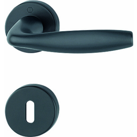 Hoppe Et Cie – Poignée de porte d'entrée à cylindre – finition noir mat – rosace ronde Ø52mm – clé L – épaisseur de porte 35 à 45mm