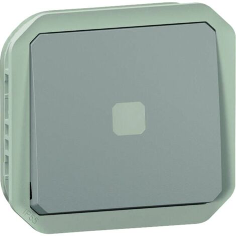 Interrupteur temporisé lumineux sans neutre étanche Plexo 230V IP55 IK05 avec enjoliveur finition gris LEGRAND 069504L