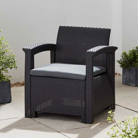 Rattan Sessel Graphit Mit Kissen Grau Mobel Garten Terrasse Aussenbereich