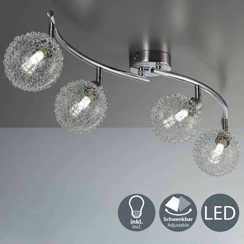 Plafonnier LED 4 spots rotatif 360° chrome Lampe pivotable 90° intérieure design Culot G9 Éclairage plafond salon IP20 