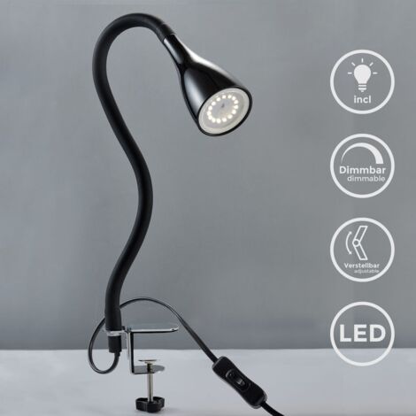 B.K.Licht Lampe de table à pince LED dimmable lampe flexible de chevet noir 5W GU10 bureau