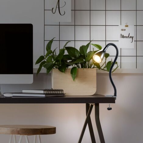 B.K.Licht Lampe de table à pince LED dimmable lampe flexible de chevet noir 5W GU10 bureau