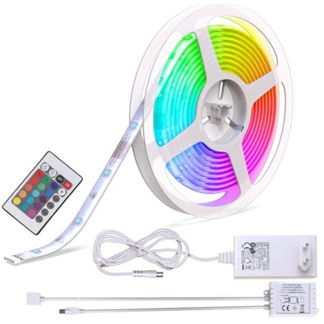 Ruban LED 5m, guirlande lumineuse extérieur, avec télécommande, lumière  décorative blanche et multicolore, 16 couleurs, dimmable