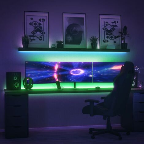 B.K.Licht 5m ruban LED interieur multicolore, guirlande lumineuse dimmable avec télécommande, auto-adhésif, lumière décorative blanche et multicolore, éclairage intérieur, 24W, longueur 5m