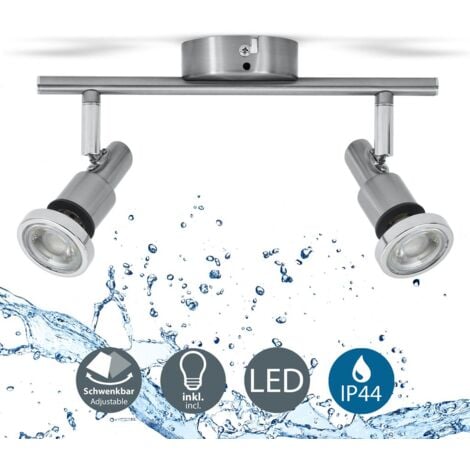 B.K.Licht plafonnier SDB LED 2 spots orientables, IP44, luminaire plafond salle de bain, 2 ampoules LED 5W GU10 incl., 400Lm par ampoule, blanc chaud 3000K