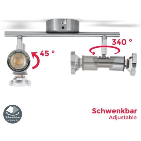 B.K.Licht plafonnier SDB LED 2 spots orientables, IP44, luminaire plafond salle de bain, 2 ampoules LED 5W GU10 incl., 400Lm par ampoule, blanc chaud 3000K