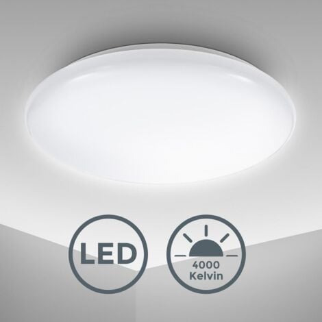 B.K.Licht plafonnier rond LED avec platine LED 12W intégrée, blanc, lumière blanche neutre de 4.000K, IP20, 278x65mm
