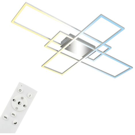 Plafonnier LED puissant Moderne carré, 46W 6600lm, Avec télécommande pour régler la couleur de la lumière, dimmable, lustre chromé pour le salon, Chambre, 104x71x10cm