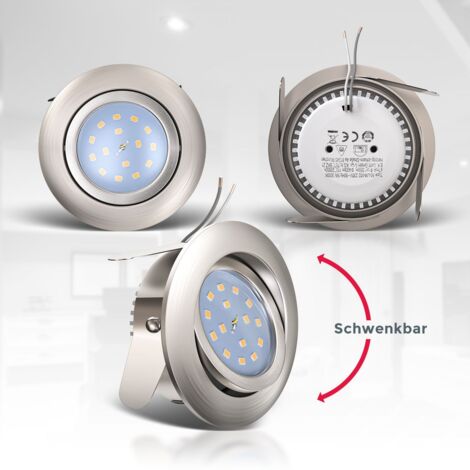 B.K.Licht lot de 6 spots LED encastrables ultra-plats, orientables, plafonnier design, éclairage encastré LED intérieur, blanc chaud 3000K, 230V, platine LED 5W intégrée, IP23