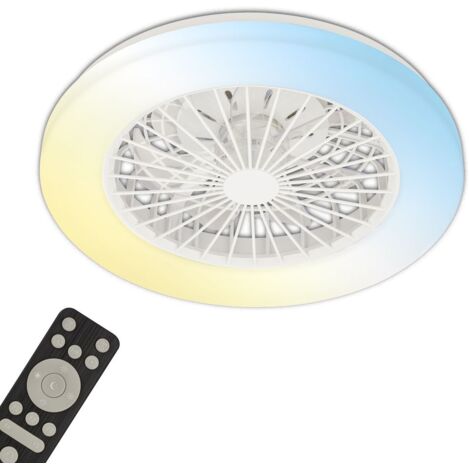 Briloner LED Plafonnier avec ventilateur, 5 vitesses, couleur de lumière réglable, blanc, dimensions : Ø48,5 x 14,5 cm