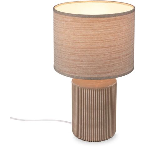 Briloner Ino lampe de table, abat-jour en tissu, interrupteur à câble, pied en céramique, marron, Ø22 x 37,5 cm