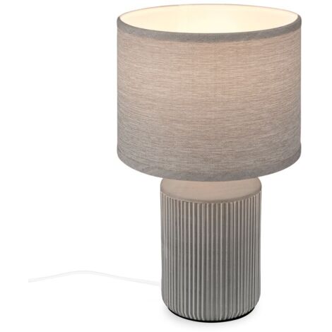 Briloner Ino lampe de table, abat-jour en tissu, interrupteur à câble, pied en céramique, gris, Ø22 x 37,5 cm