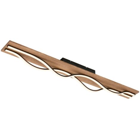 Briloner Vinka Plafonnier LED Vintage, décor bois, forme ondulée, 2 flammes, ON/OFF, noir-bois, 98 x 11 x 13,5 cm (1/5)