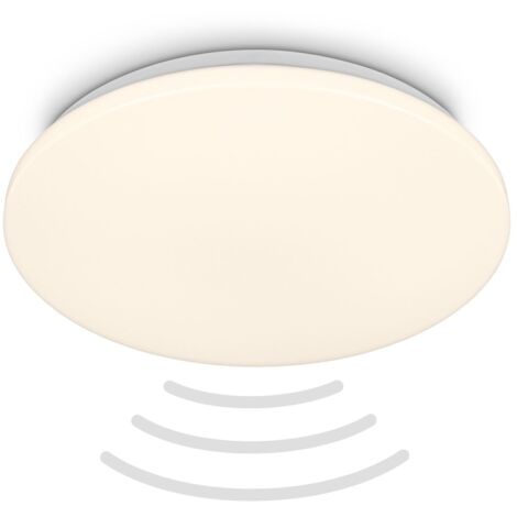 Briloner Walk Lampe de plafond LED avec détecteur de mouvement IP54, détecteur de mouvement, protection contre les éclaboussures et la poussière, portée 3m, détection 120 degrés, blanc, Ø35 x 5,5 cm