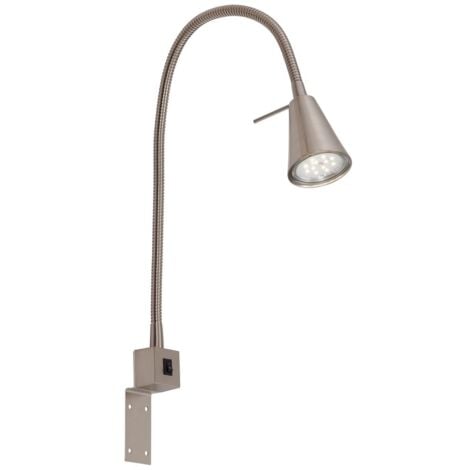Lampe de lit LED BRILONER LEUCHTEN TUSO, 5 W, 400 lm, IP20, nickel mat, métal, incl., 1x GU10, Applique Bras flexible, 40,3 x 21,7 cm