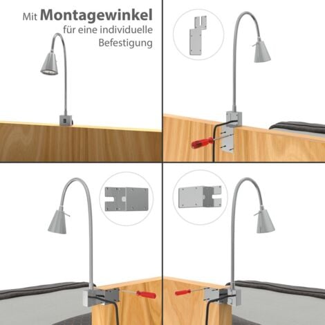 Lampe de lit LED BRILONER LEUCHTEN TUSO, 5 W, 400 lm, IP20, nickel mat, métal, incl., 1x GU10, Applique Bras flexible, 40,3 x 21,7 cm