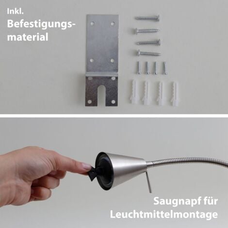 Lampe de lit LED BRILONER LEUCHTEN TUSO, 5 W, 400 lm, IP20, nickel mat, métal, incl., 1x GU10, Applique Bras flexible, 40,3 x 21,7 cm