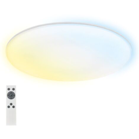 Briloner Rowny LED Plafonnier salle de bain, variateur, télécommande, lumière indirecte, protection contre les éclaboussures et la poussière, blanc, Ø45 x 5 cm (1/5)