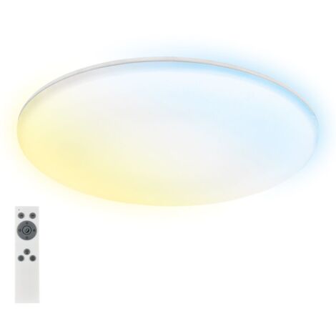 Briloner Rowny LED Plafonnier salle de bain, variateur, télécommande, lumière indirecte, protection contre les éclaboussures et la poussière, blanc, Ø35 x 5,5 cm (1/5)