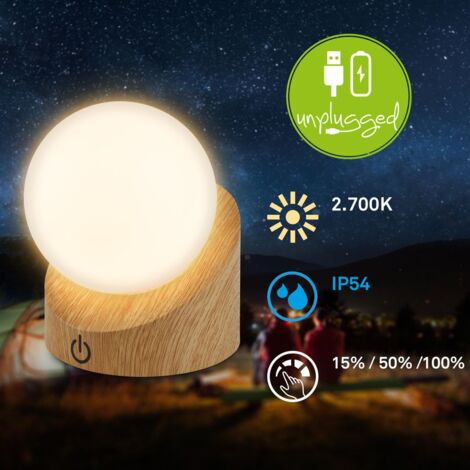 Lampe De Table LED Sans Fil IP44 - Variateur Tactile, Batterie 1200mAh, Recharge USB-C - Pour Intérieur/Extérieur - Blanc Ancien