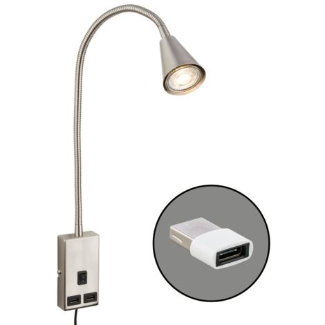 Briloner Justra Lampe de lecture, orientable, 2 ports USB, alimentation par fiche, nickel mat, 48,5 x 6 x 42,5 cm (1/5)