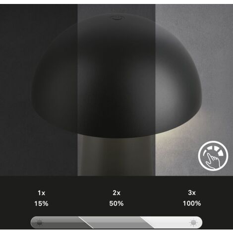Briloner Mini lampe de table LED sans fil, à intensité variable, tactile, sans fil, anti-éclaboussures, noir, Ø12 x 19,5 cm