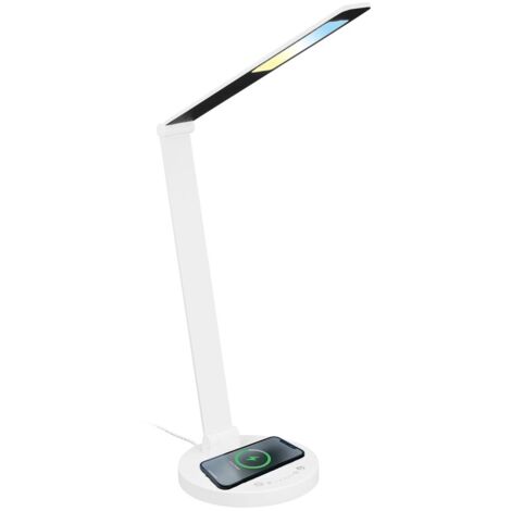 Briloner Cuma LED Lampe de bureau, Chargeur inductif, Variable, tactile, fonction mémoire, blanc, Ø18 x 44 cm