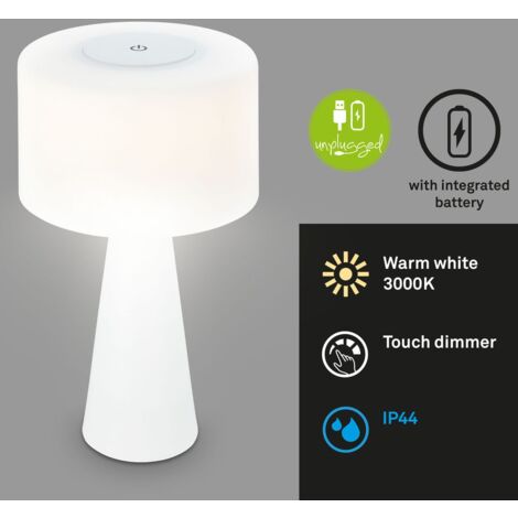 Briloner Lampe De Table LED Tactile Sans Fil - Intensité Variable, Lumière Blanc Chaud, Idéale Intérieur Et Extérieur IP44